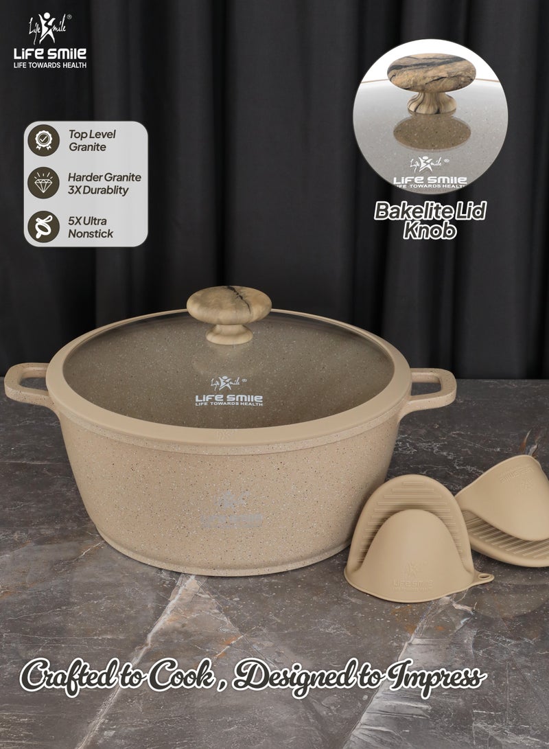 Life Smile Multi Layer Granite Non-Stick Cookware Set with Induction Bottom – 20/24/28/32cm Aluminium Soup Pots with Lid,28cm Shallow Pot with Lid,3pcs Silicone Utensils & 2pcs Silicon Gloves – Oven Safe - Image 5